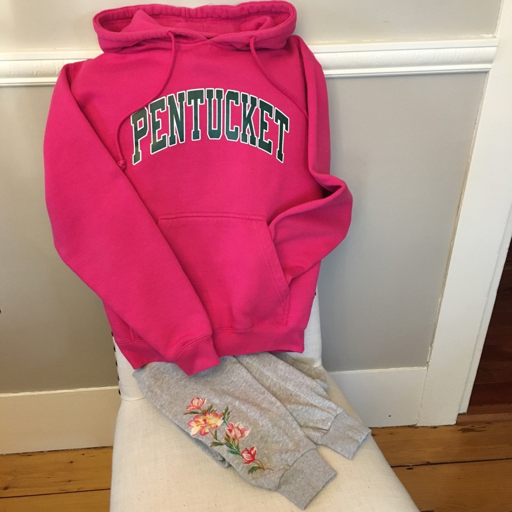 Sweatpants and Deep Pink Hoodie